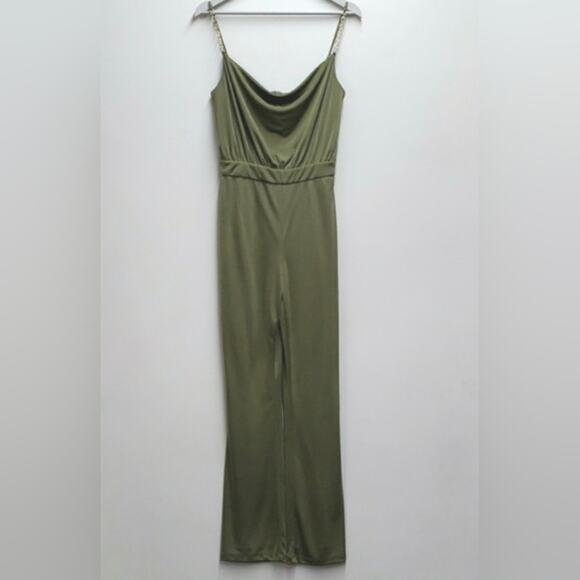 Jason Wu Cowl Neck Embellished Golden Straps Jumpsuit in Green Women's Small - Picture 1 of 13